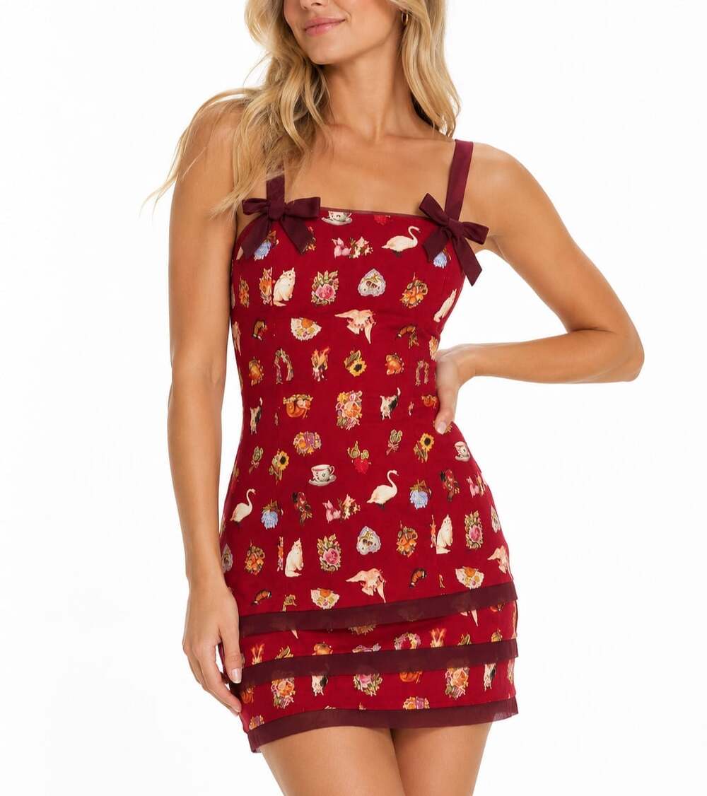 Kimchi Blue UO Lyla Bow Detail Mini Dress Romantic Cottage - Large